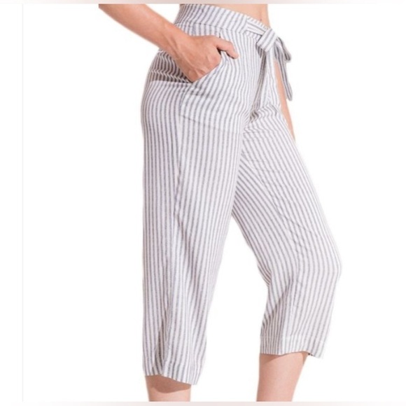 NWT Rag Poets 2 piece striped blue & white cropped pant &  cap sleeve top medium - Picture 12 of 16